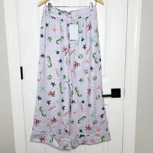 HILL HOUSE The Skylar Pant Sea Creatures 100% Linen Pants Size M Beach Ocean